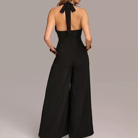 New DONNA KARAN NEW YORK Womens Size 14 Black Wide Leg Halter Jumpsuit Cocktail - Picture 3 of 15